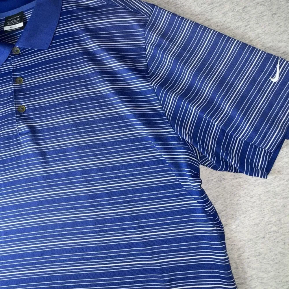 Nike Golf Dri-FIT Mens Polo Shirt XXL Blue/White Striped Short Sleeve Polyester
